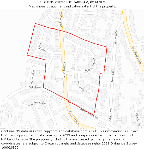 3, PUFFIN CRESCENT, FAREHAM, PO14 3LG: Location map and indicative extent of plot