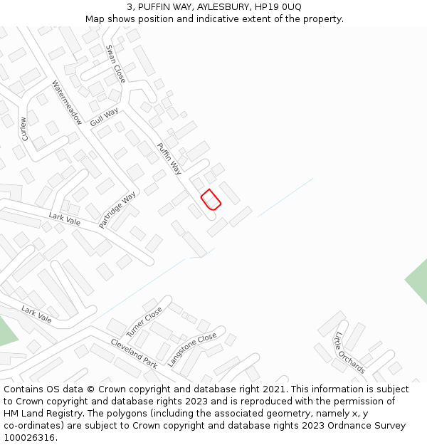 3, PUFFIN WAY, AYLESBURY, HP19 0UQ: Location map and indicative extent of plot