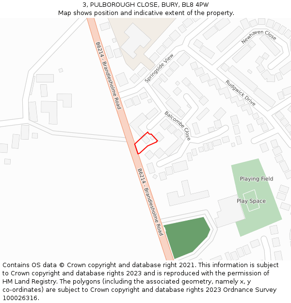 3, PULBOROUGH CLOSE, BURY, BL8 4PW: Location map and indicative extent of plot