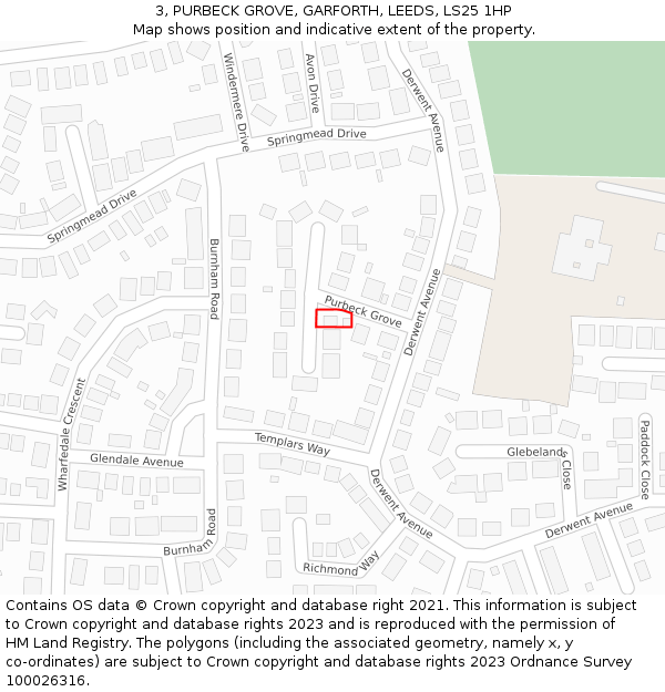 3, PURBECK GROVE, GARFORTH, LEEDS, LS25 1HP: Location map and indicative extent of plot