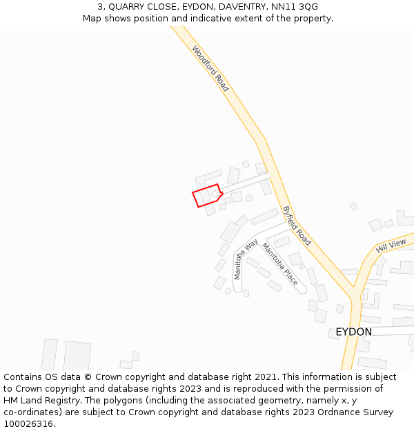 3, QUARRY CLOSE, EYDON, DAVENTRY, NN11 3QG: Location map and indicative extent of plot