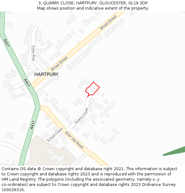 3, QUARRY CLOSE, HARTPURY, GLOUCESTER, GL19 3DP: Location map and indicative extent of plot
