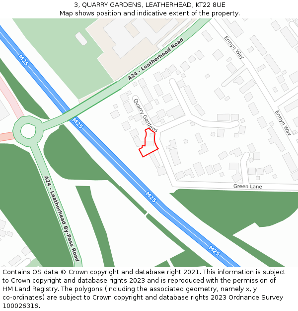 3, QUARRY GARDENS, LEATHERHEAD, KT22 8UE: Location map and indicative extent of plot