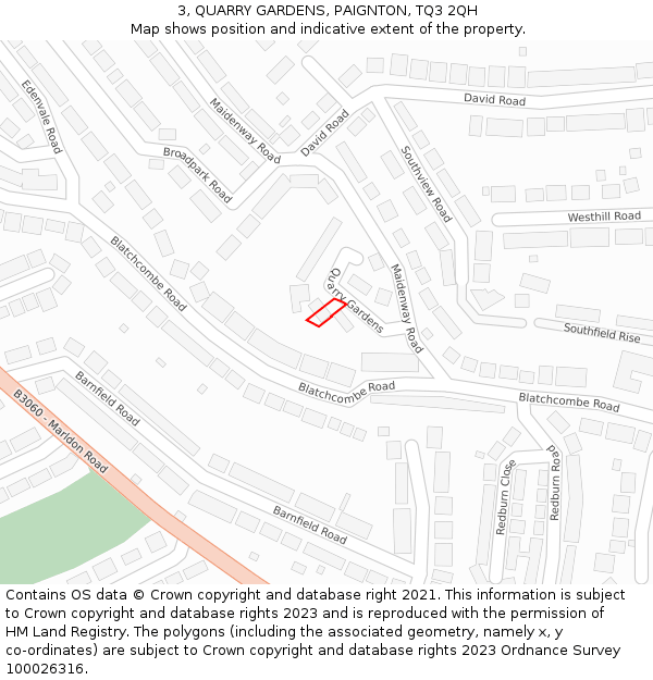 3, QUARRY GARDENS, PAIGNTON, TQ3 2QH: Location map and indicative extent of plot