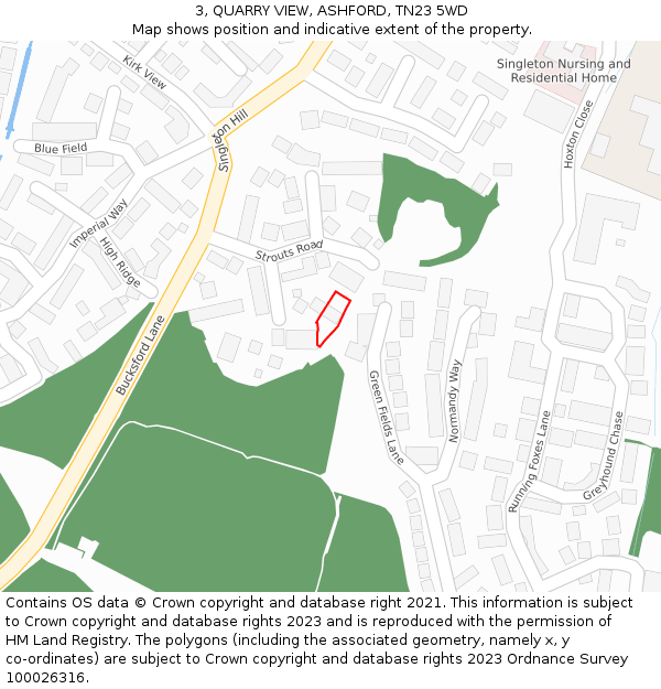 3, QUARRY VIEW, ASHFORD, TN23 5WD: Location map and indicative extent of plot