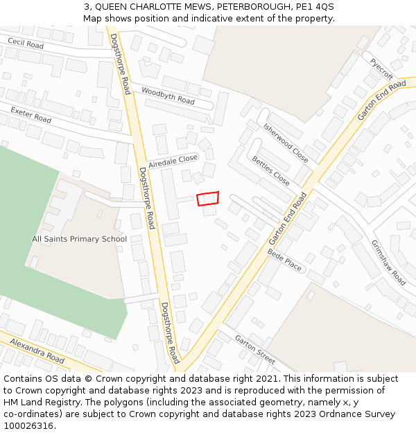 3, QUEEN CHARLOTTE MEWS, PETERBOROUGH, PE1 4QS: Location map and indicative extent of plot