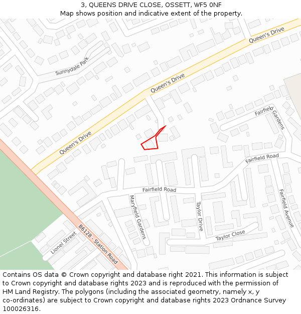 3, QUEENS DRIVE CLOSE, OSSETT, WF5 0NF: Location map and indicative extent of plot