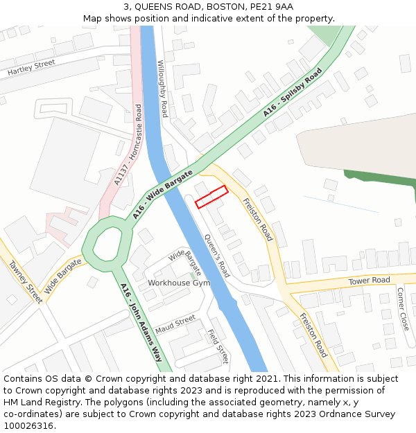 3, QUEENS ROAD, BOSTON, PE21 9AA: Location map and indicative extent of plot