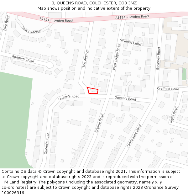 3, QUEENS ROAD, COLCHESTER, CO3 3NZ: Location map and indicative extent of plot