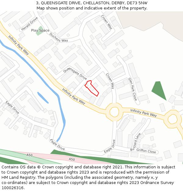 3, QUEENSGATE DRIVE, CHELLASTON, DERBY, DE73 5NW: Location map and indicative extent of plot