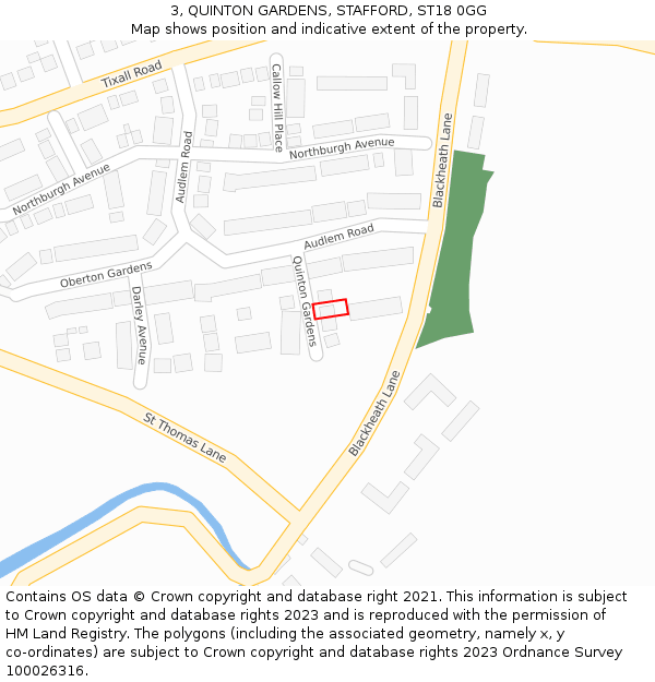 3, QUINTON GARDENS, STAFFORD, ST18 0GG: Location map and indicative extent of plot