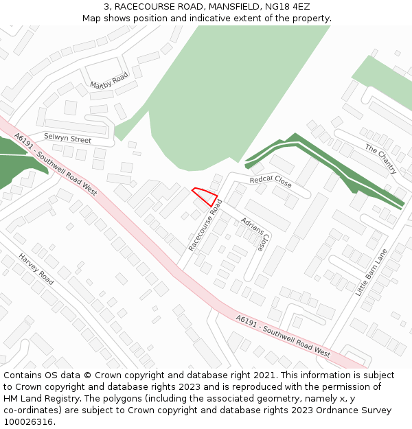 3, RACECOURSE ROAD, MANSFIELD, NG18 4EZ: Location map and indicative extent of plot