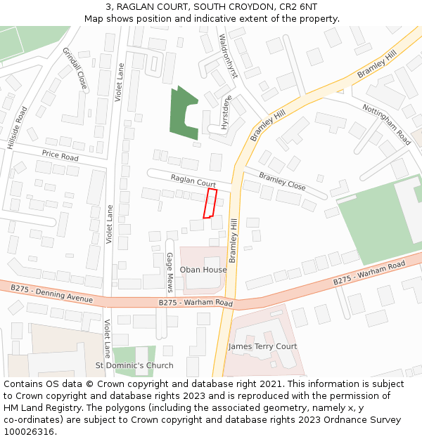 3, RAGLAN COURT, SOUTH CROYDON, CR2 6NT: Location map and indicative extent of plot