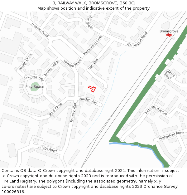3, RAILWAY WALK, BROMSGROVE, B60 3GJ: Location map and indicative extent of plot