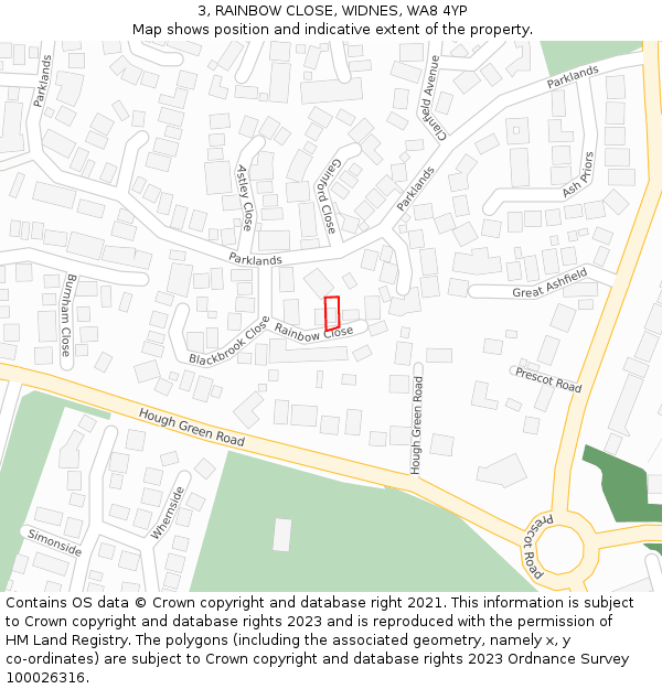 3, RAINBOW CLOSE, WIDNES, WA8 4YP: Location map and indicative extent of plot