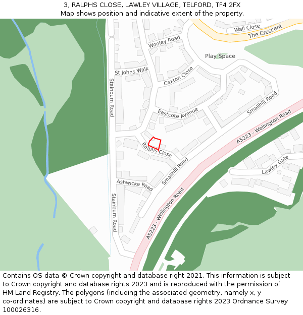 3, RALPHS CLOSE, LAWLEY VILLAGE, TELFORD, TF4 2FX: Location map and indicative extent of plot