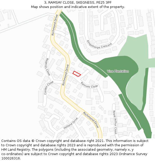 3, RAMSAY CLOSE, SKEGNESS, PE25 3PF: Location map and indicative extent of plot