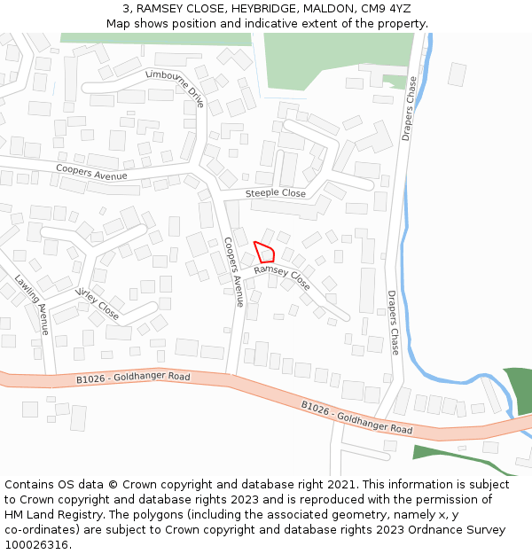 3, RAMSEY CLOSE, HEYBRIDGE, MALDON, CM9 4YZ: Location map and indicative extent of plot