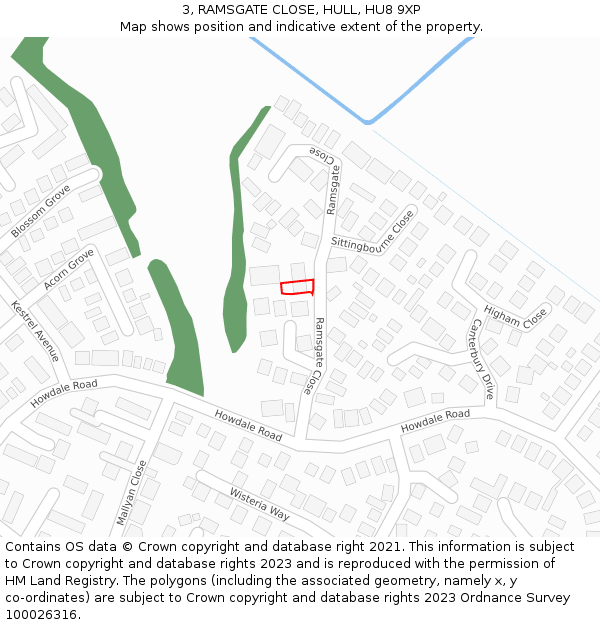 3, RAMSGATE CLOSE, HULL, HU8 9XP: Location map and indicative extent of plot
