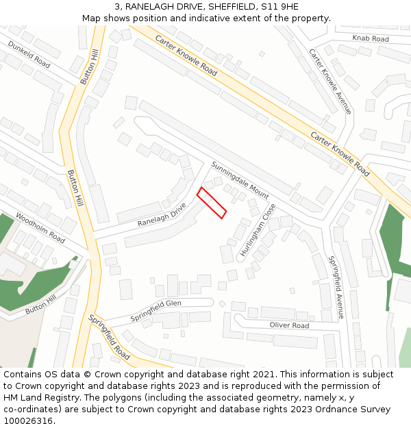 3, RANELAGH DRIVE, SHEFFIELD, S11 9HE: Location map and indicative extent of plot