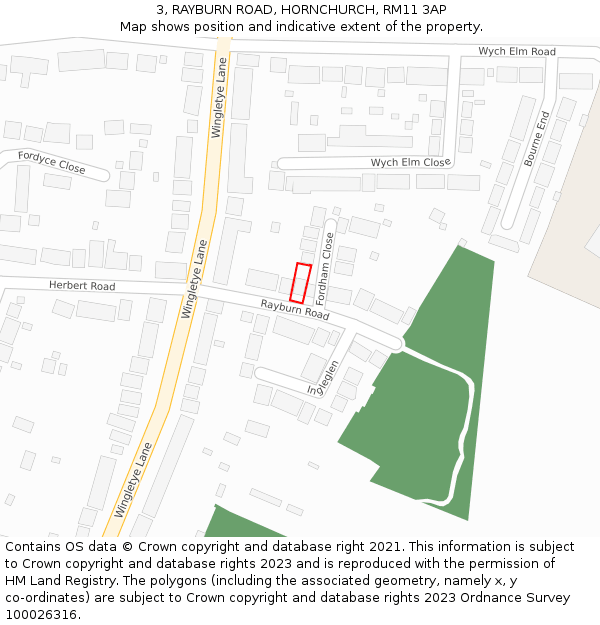 3, RAYBURN ROAD, HORNCHURCH, RM11 3AP: Location map and indicative extent of plot