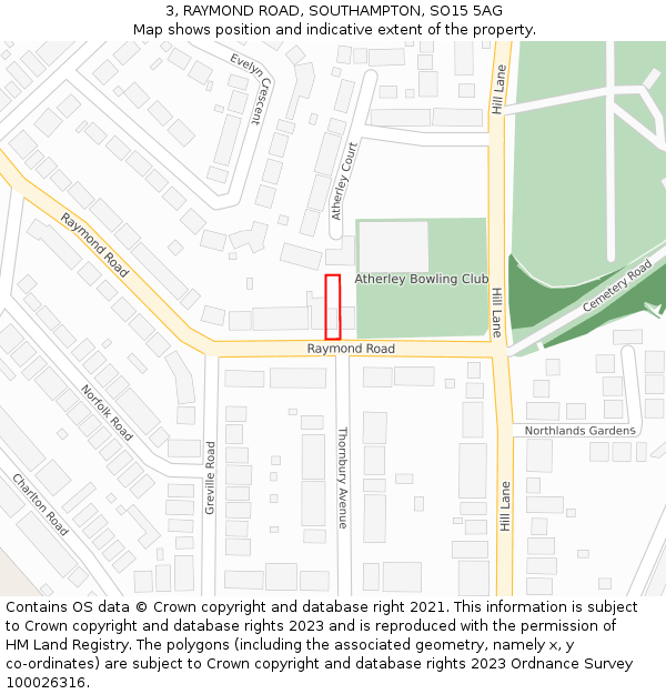 3, RAYMOND ROAD, SOUTHAMPTON, SO15 5AG: Location map and indicative extent of plot