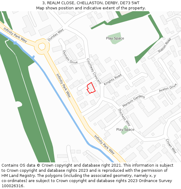3, REALM CLOSE, CHELLASTON, DERBY, DE73 5WT: Location map and indicative extent of plot