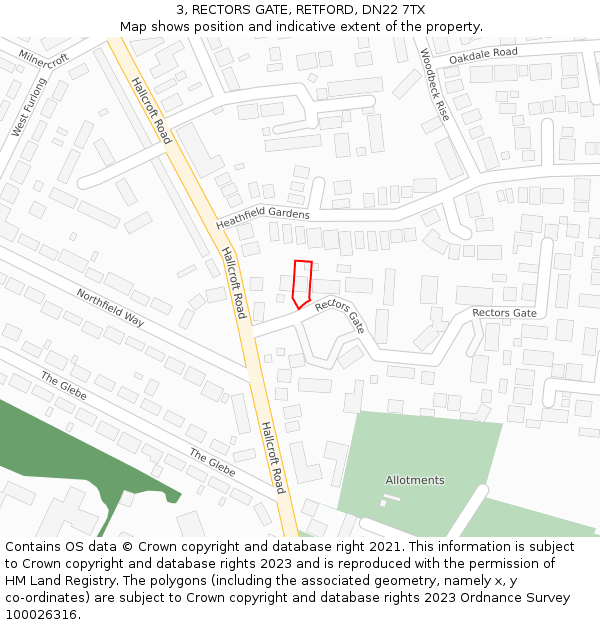 3, RECTORS GATE, RETFORD, DN22 7TX: Location map and indicative extent of plot