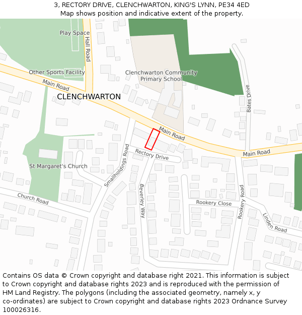 3, RECTORY DRIVE, CLENCHWARTON, KING'S LYNN, PE34 4ED: Location map and indicative extent of plot