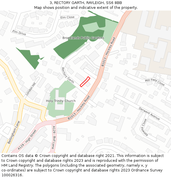 3, RECTORY GARTH, RAYLEIGH, SS6 8BB: Location map and indicative extent of plot