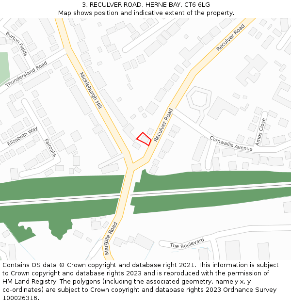 3, RECULVER ROAD, HERNE BAY, CT6 6LG: Location map and indicative extent of plot