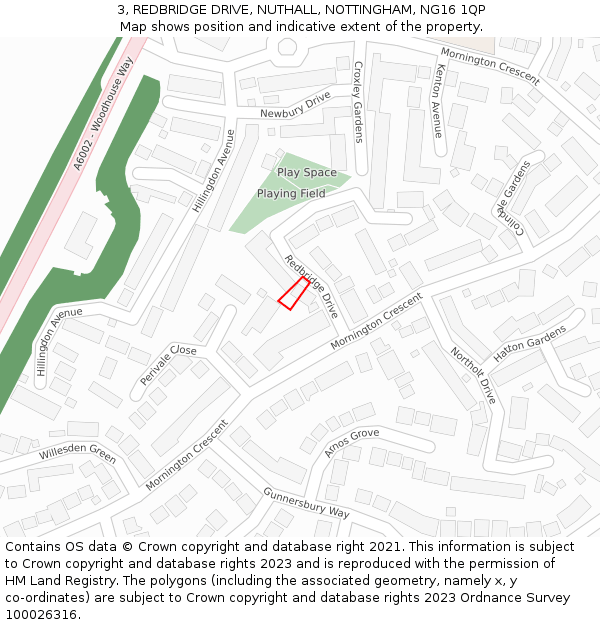 3, REDBRIDGE DRIVE, NUTHALL, NOTTINGHAM, NG16 1QP: Location map and indicative extent of plot