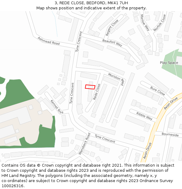 3, REDE CLOSE, BEDFORD, MK41 7UH: Location map and indicative extent of plot