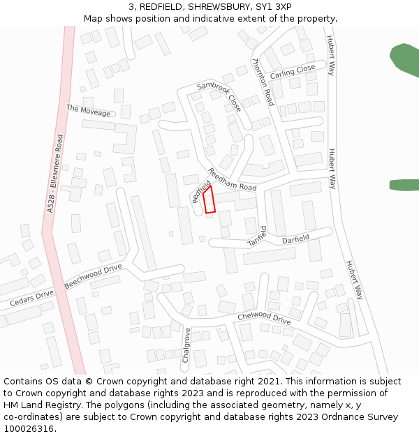 3, REDFIELD, SHREWSBURY, SY1 3XP: Location map and indicative extent of plot