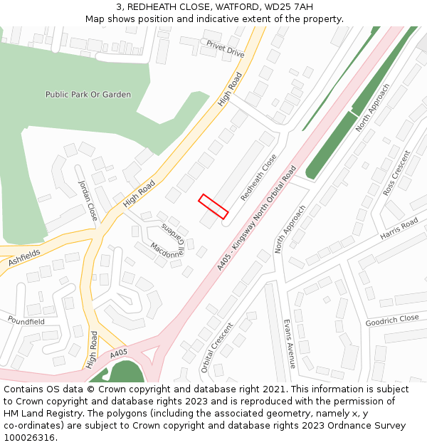 3, REDHEATH CLOSE, WATFORD, WD25 7AH: Location map and indicative extent of plot