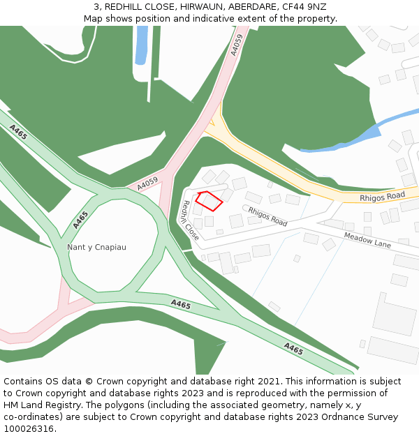 3, REDHILL CLOSE, HIRWAUN, ABERDARE, CF44 9NZ: Location map and indicative extent of plot