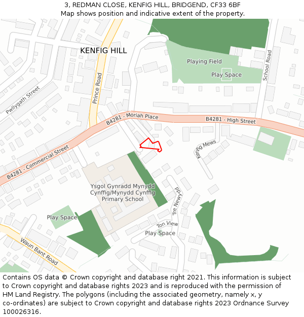 3, REDMAN CLOSE, KENFIG HILL, BRIDGEND, CF33 6BF: Location map and indicative extent of plot
