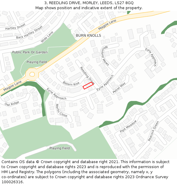 3, REEDLING DRIVE, MORLEY, LEEDS, LS27 8GQ: Location map and indicative extent of plot