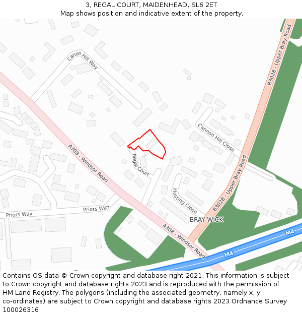 3, REGAL COURT, MAIDENHEAD, SL6 2ET: Location map and indicative extent of plot