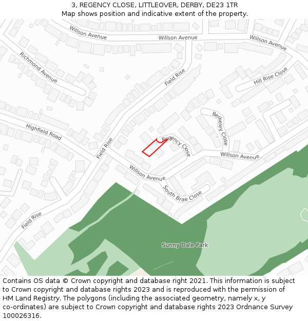 3, REGENCY CLOSE, LITTLEOVER, DERBY, DE23 1TR: Location map and indicative extent of plot