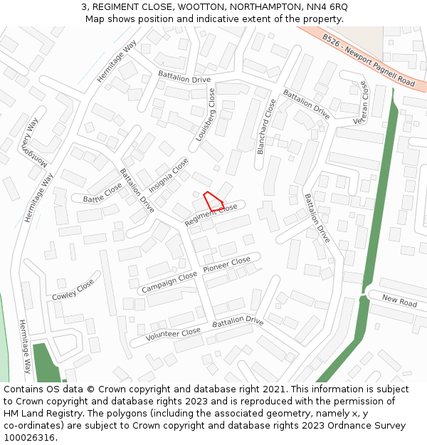 3, REGIMENT CLOSE, WOOTTON, NORTHAMPTON, NN4 6RQ: Location map and indicative extent of plot