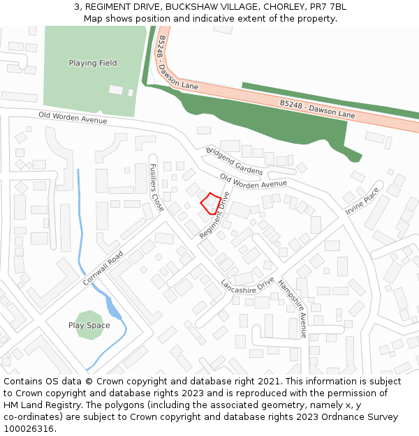 3, REGIMENT DRIVE, BUCKSHAW VILLAGE, CHORLEY, PR7 7BL: Location map and indicative extent of plot