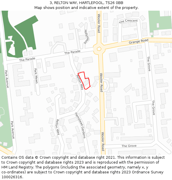 3, RELTON WAY, HARTLEPOOL, TS26 0BB: Location map and indicative extent of plot