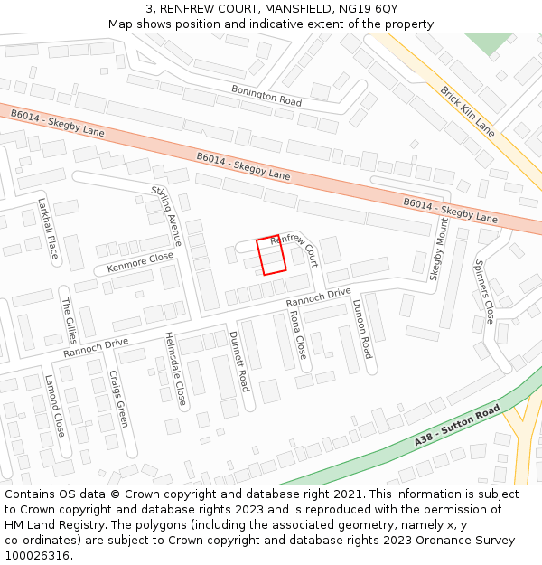 3, RENFREW COURT, MANSFIELD, NG19 6QY: Location map and indicative extent of plot
