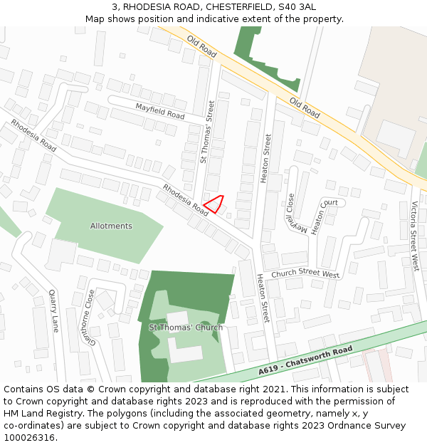 3, RHODESIA ROAD, CHESTERFIELD, S40 3AL: Location map and indicative extent of plot