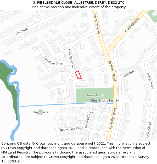3, RIBBLESDALE CLOSE, ALLESTREE, DERBY, DE22 2TQ: Location map and indicative extent of plot
