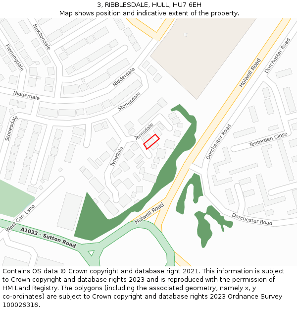 3, RIBBLESDALE, HULL, HU7 6EH: Location map and indicative extent of plot