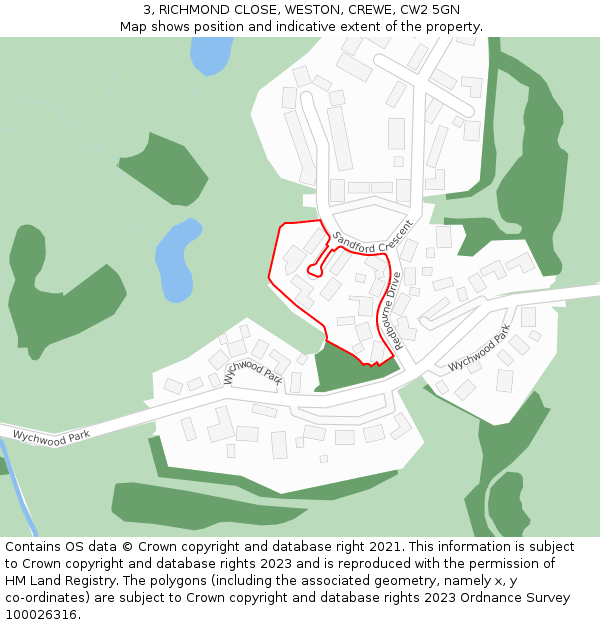 3, RICHMOND CLOSE, WESTON, CREWE, CW2 5GN: Location map and indicative extent of plot