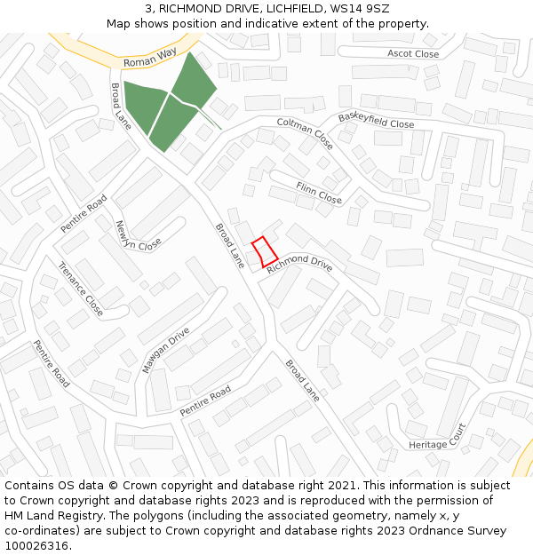 3, RICHMOND DRIVE, LICHFIELD, WS14 9SZ: Location map and indicative extent of plot