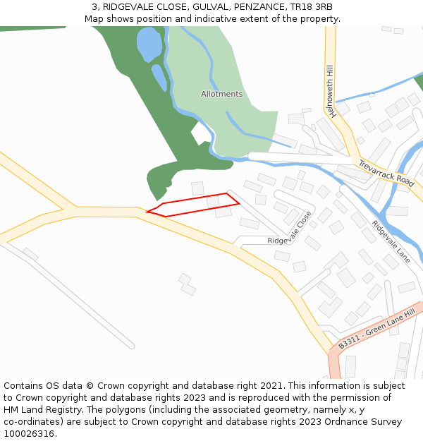 3, RIDGEVALE CLOSE, GULVAL, PENZANCE, TR18 3RB: Location map and indicative extent of plot